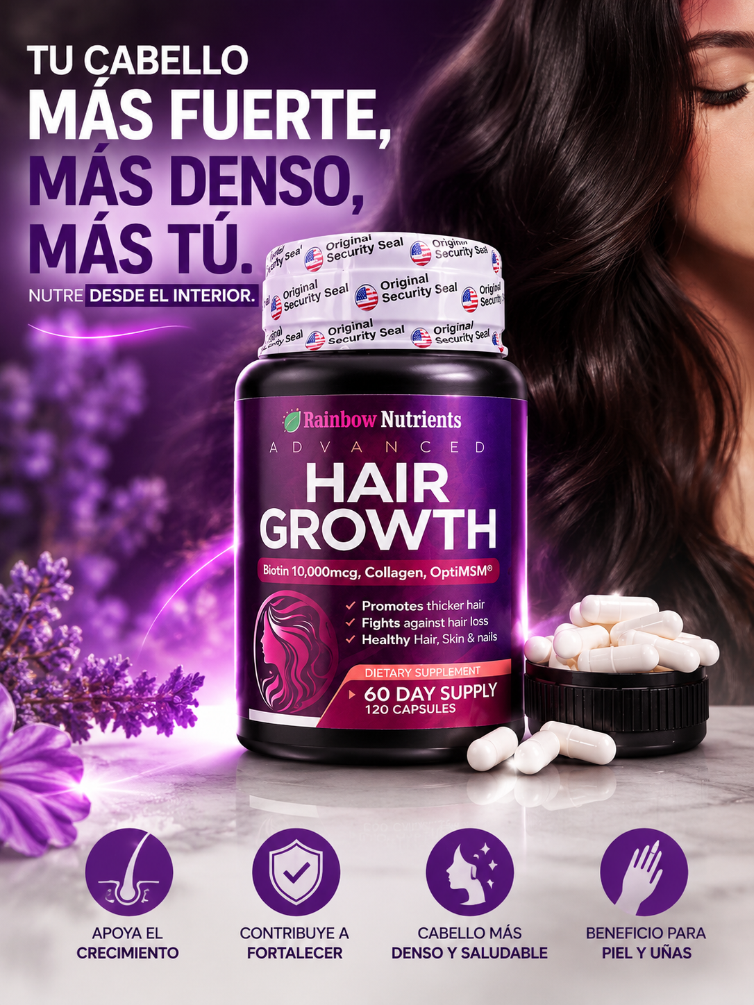 Advanced Hair Growth - Fórmula Avanzada para el Crecimiento de Cabello, Piel y Uñas.